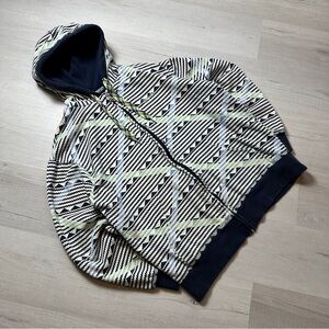 Y2K Enyce Geometric Pattern Full Zip Hoodie - Navy, White, and Green